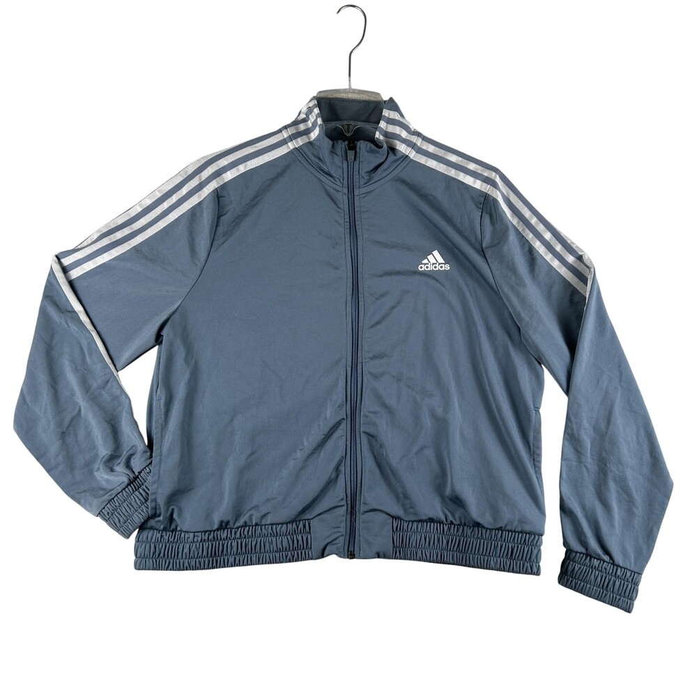 Adidas Track Jacket Womens Large Blue 3-Stripes Full Zip Athletic Casual Gym